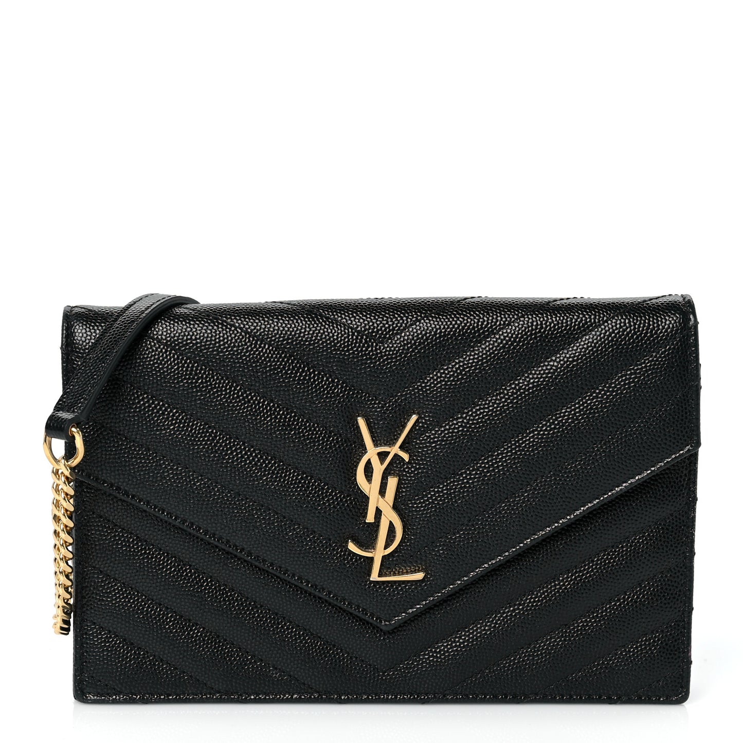 Grain De Poudre Matelasse Chevron Monogram Envelope Chain Wallet Black