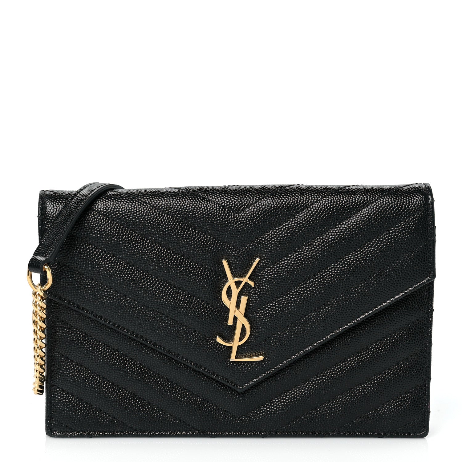 Saint Laurent Grain De Poudre Matelasse Chevron Monogram Envelope Chain Wallet Black 1 of 8