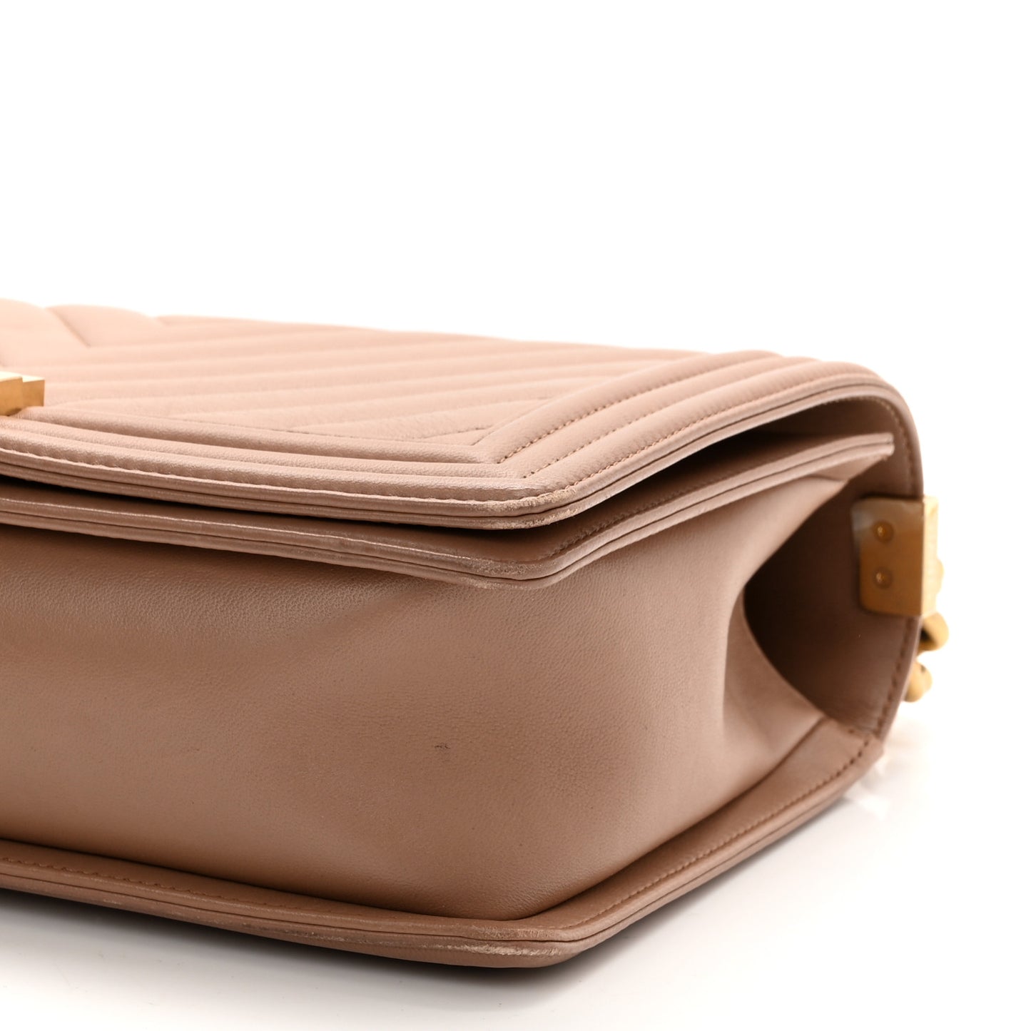 Calfskin Chevron Quilted New Medium Boy Flap Beige