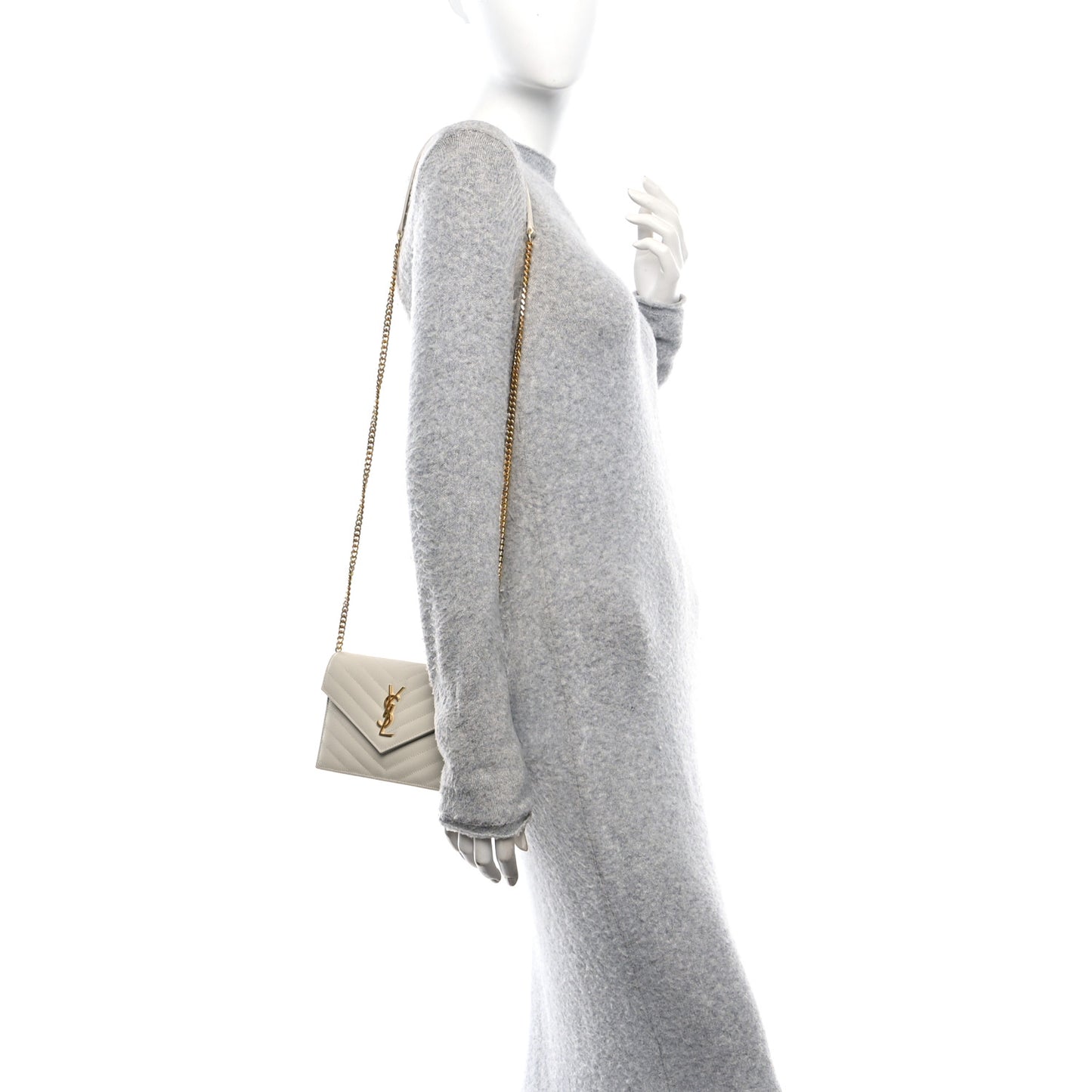 Grain De Poudre Matelasse Chevron Monogram Envelope Chain Wallet Crema Soft
