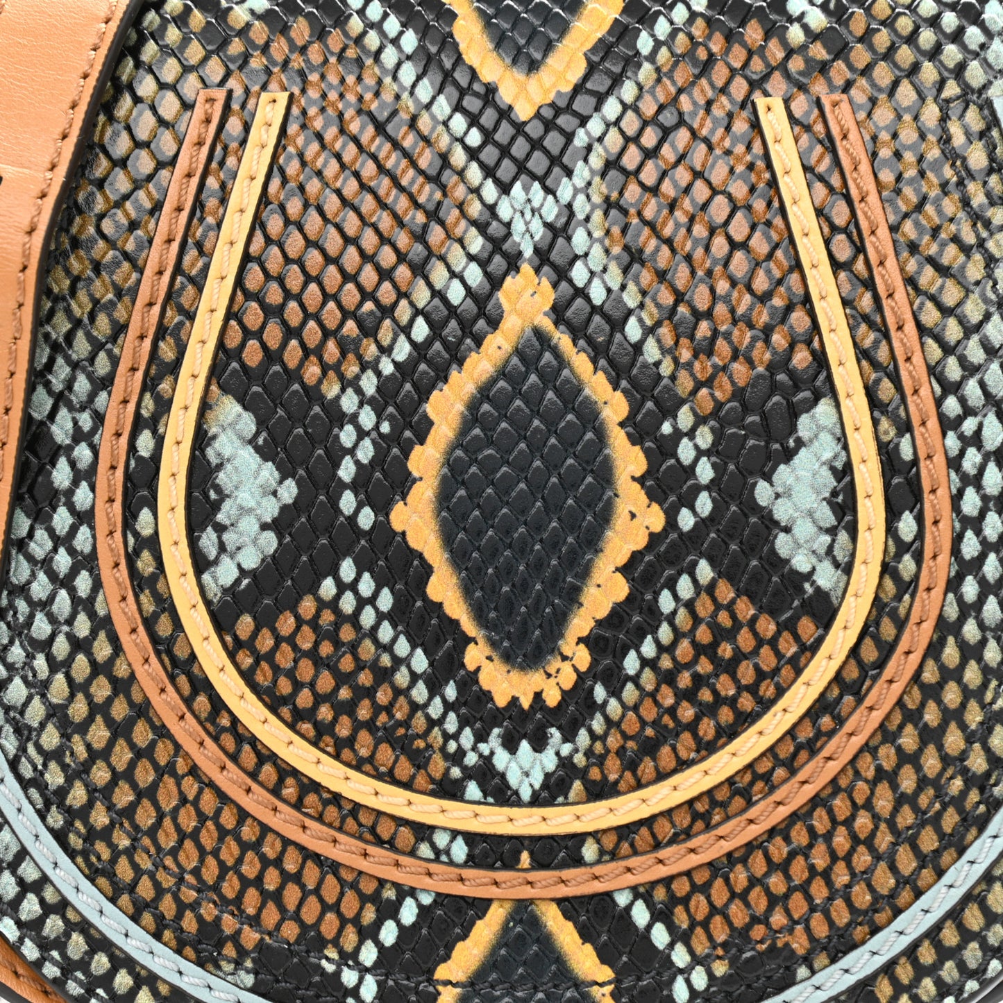 Python Calfskin Embossed Mini Marcie Round Crossbody Bag Multicolor