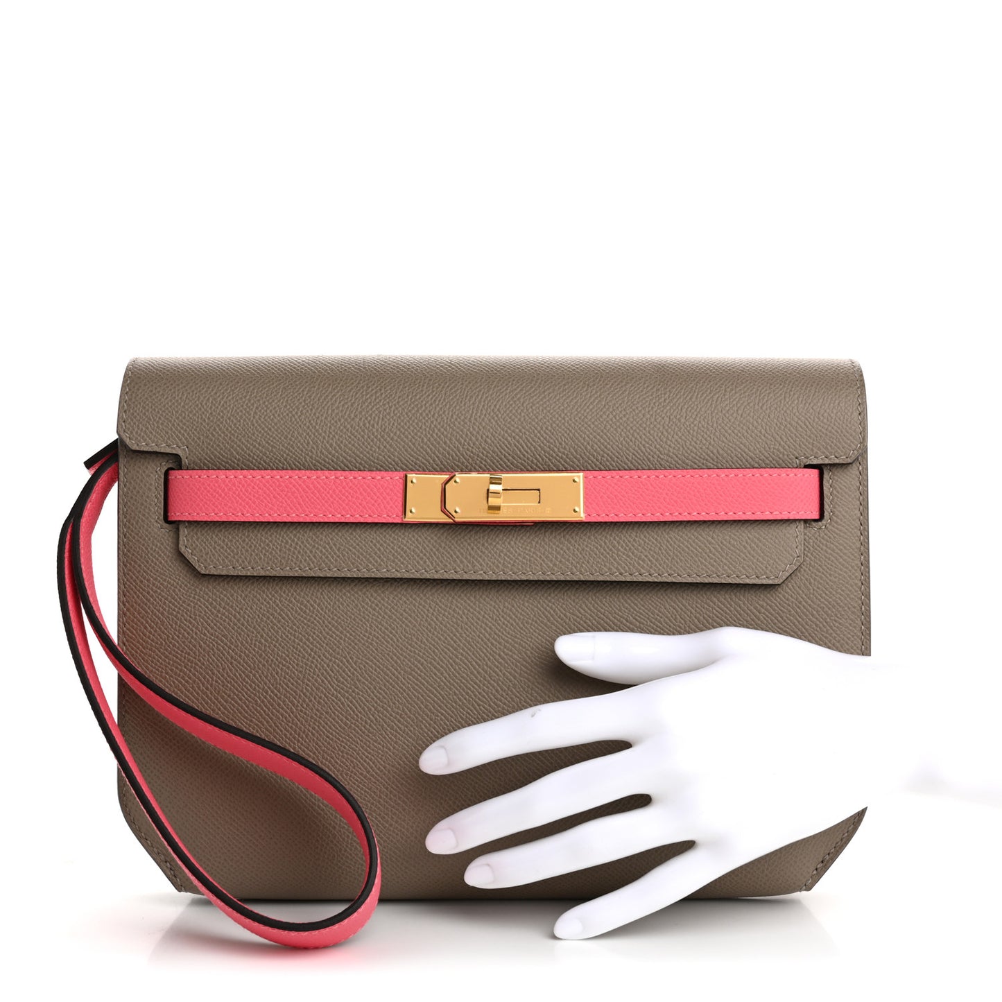 Epsom Horseshoe Kelly Depeches 25 Pouch Etoupe Rose Azalee