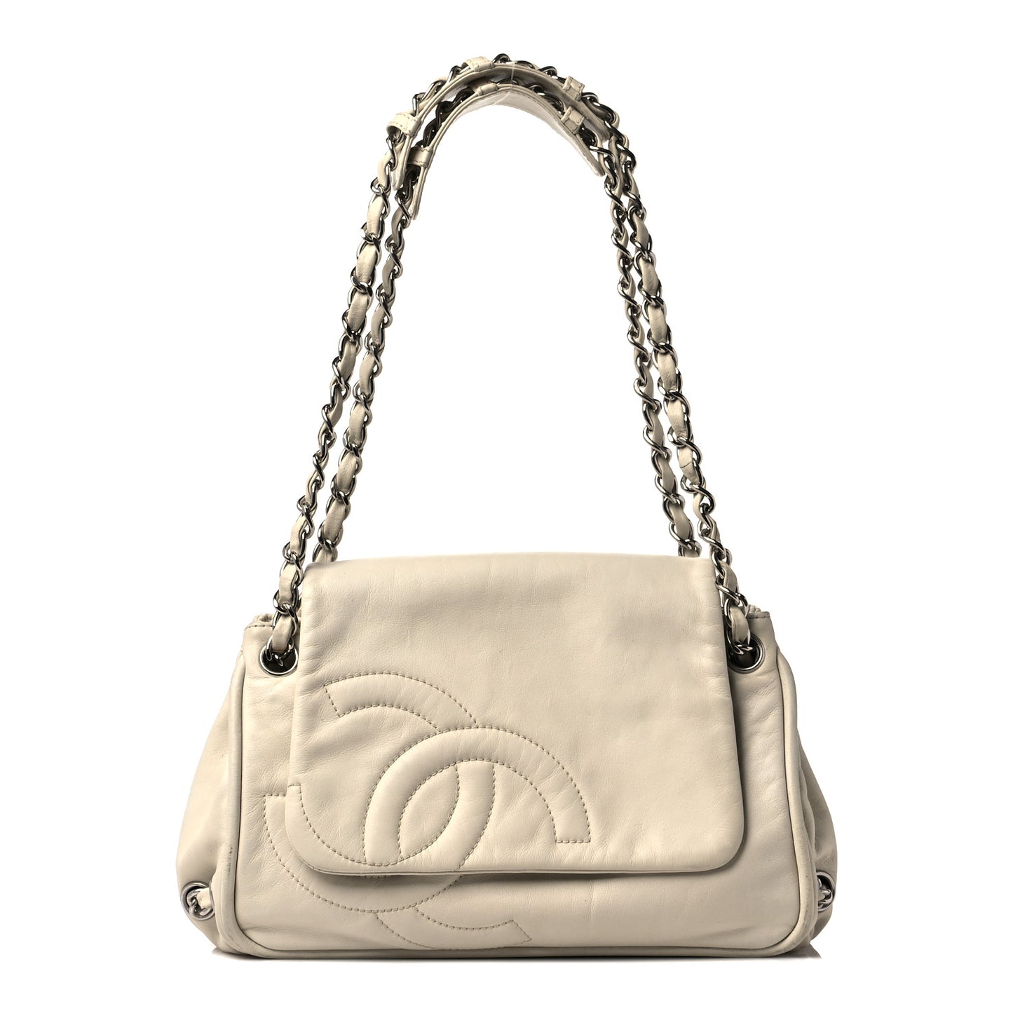 Calfskin Diagonal Ligne Flap White