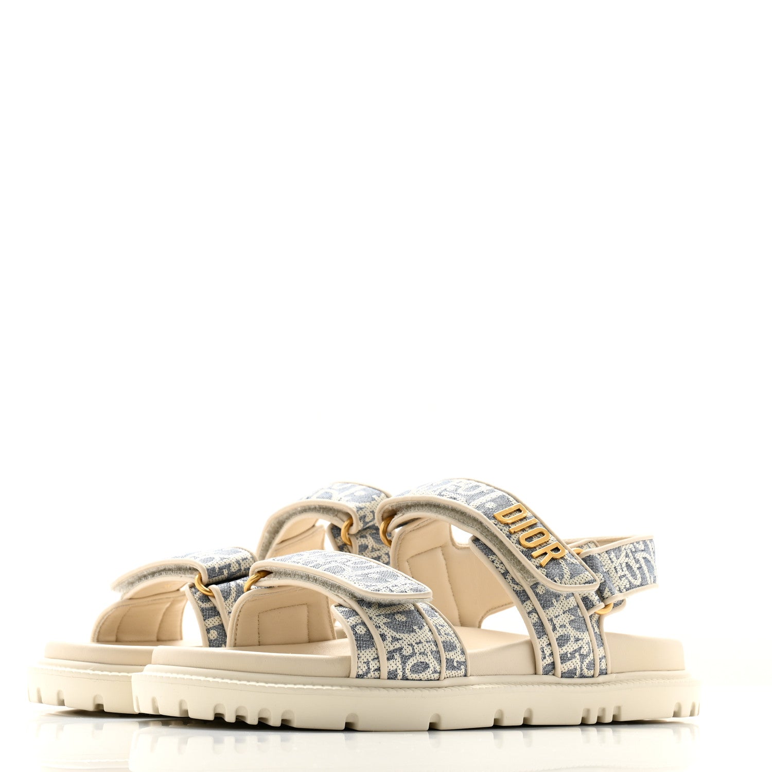 Christian Dior Oblique Raffia Chambray Jacquard Dioract Sandals 38 Blue Ecru 3 of 8