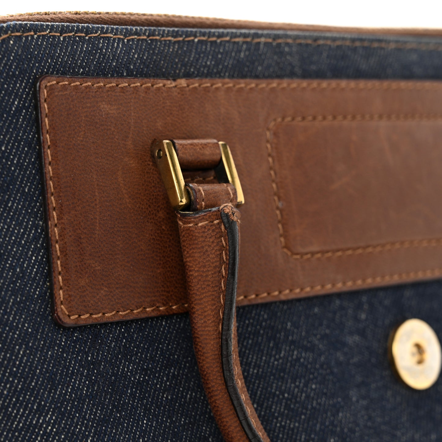 Denim Calfskin Street Chic Top Handle Bag Blue Brown