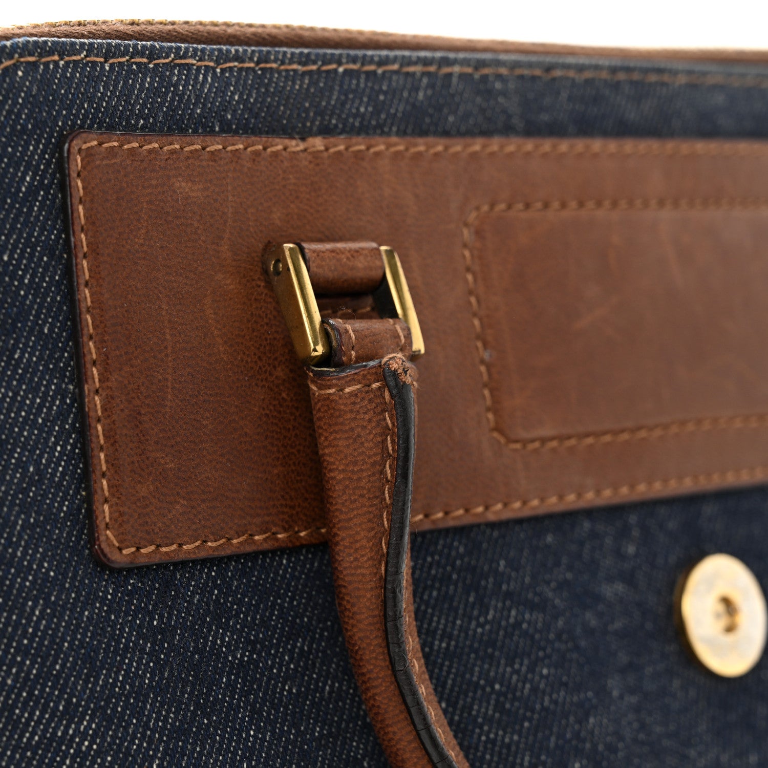 Christian Dior Denim Calfskin Street Chic Top Handle Bag Blue Brown 13 of 16