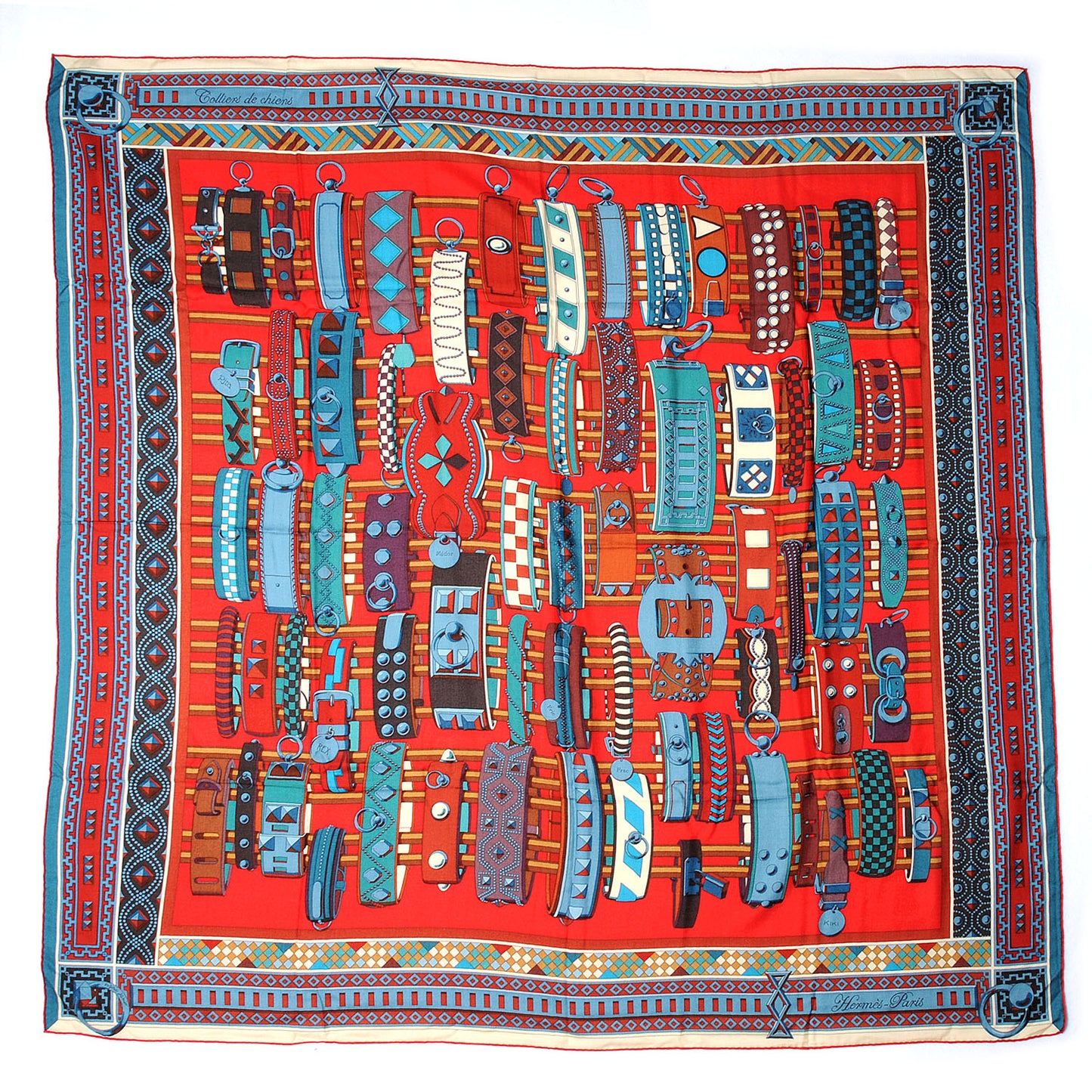 Cashmere Silk Colliers de Chiens Shawl 140 Rouge Petrole Canard