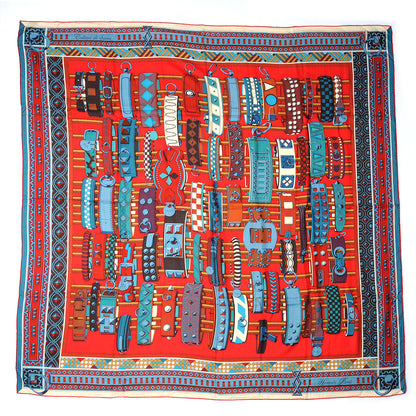 Hermes Cashmere Silk Colliers de Chiens Shawl 140 Rouge Petrole Canard 2 of 5