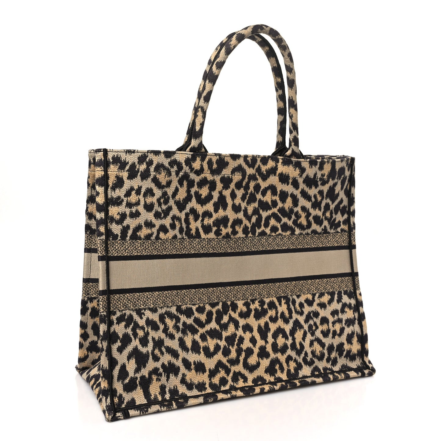 Canvas Mizza Embroidered Large Leopard Book Tote Beige