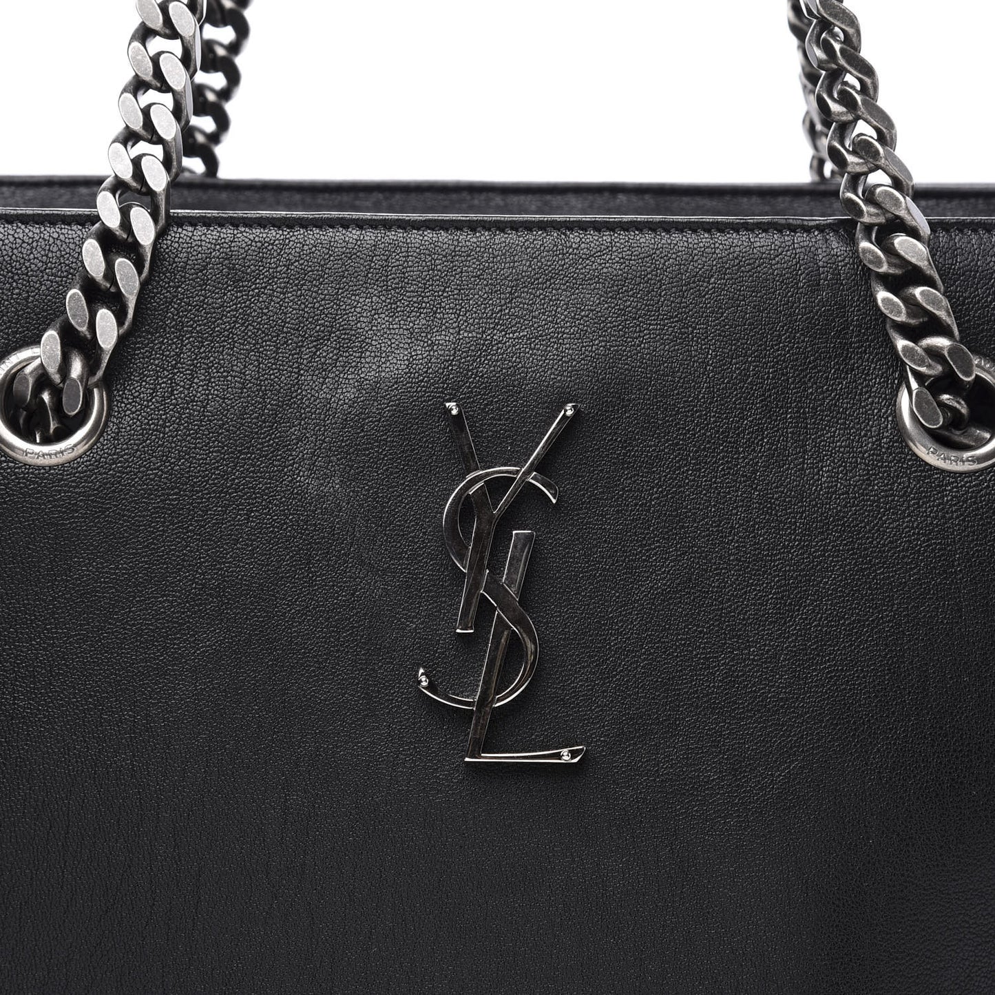 Calfskin Fringe Monogram Shopping Tote Black