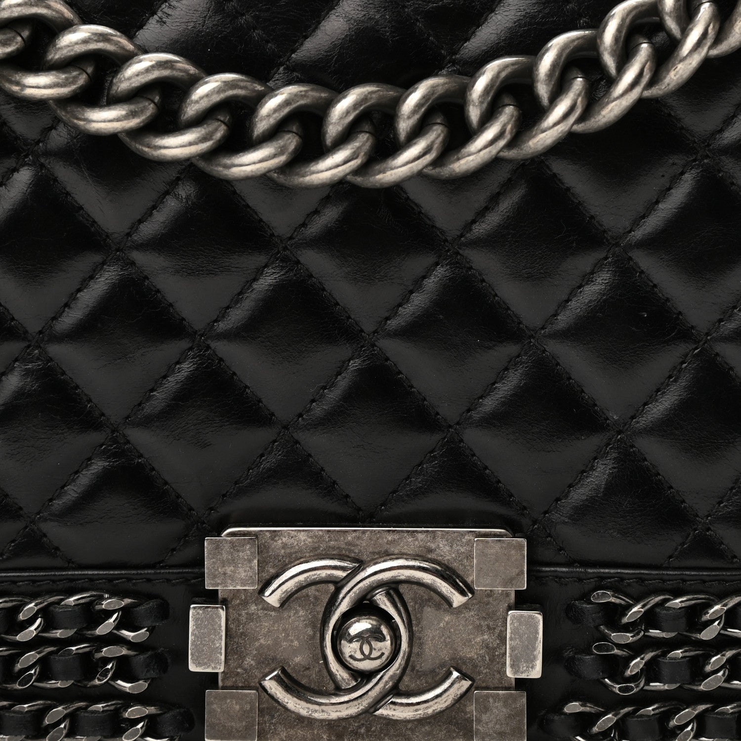 Chanel Glazed Calfskin Quilted Medium Boy Chained Flap Black 8 of 13