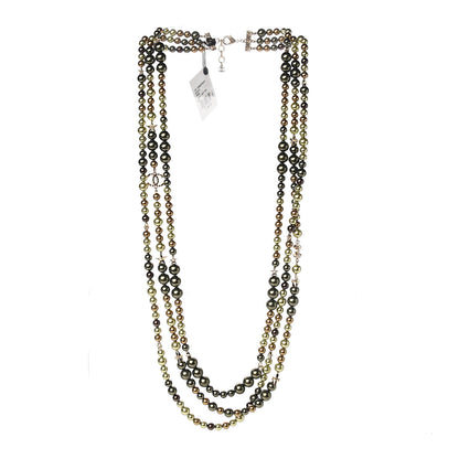 Chanel Resin Pearl Multi Strand Crystal Star CC Necklace Gold Green Brown 2 of 4