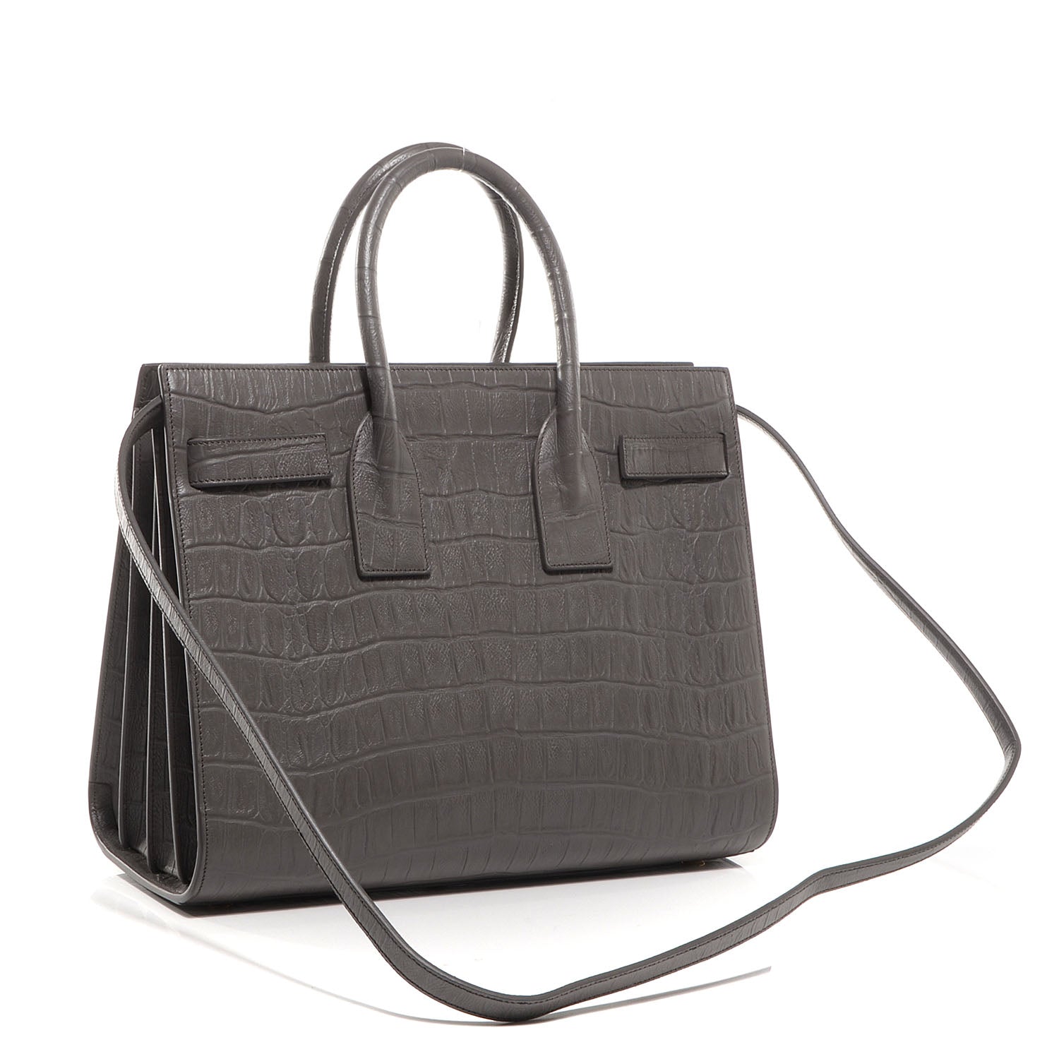 Saint Laurent Calfskin Crocodile Embossed Small Sac de Jour Earth 3 of 10