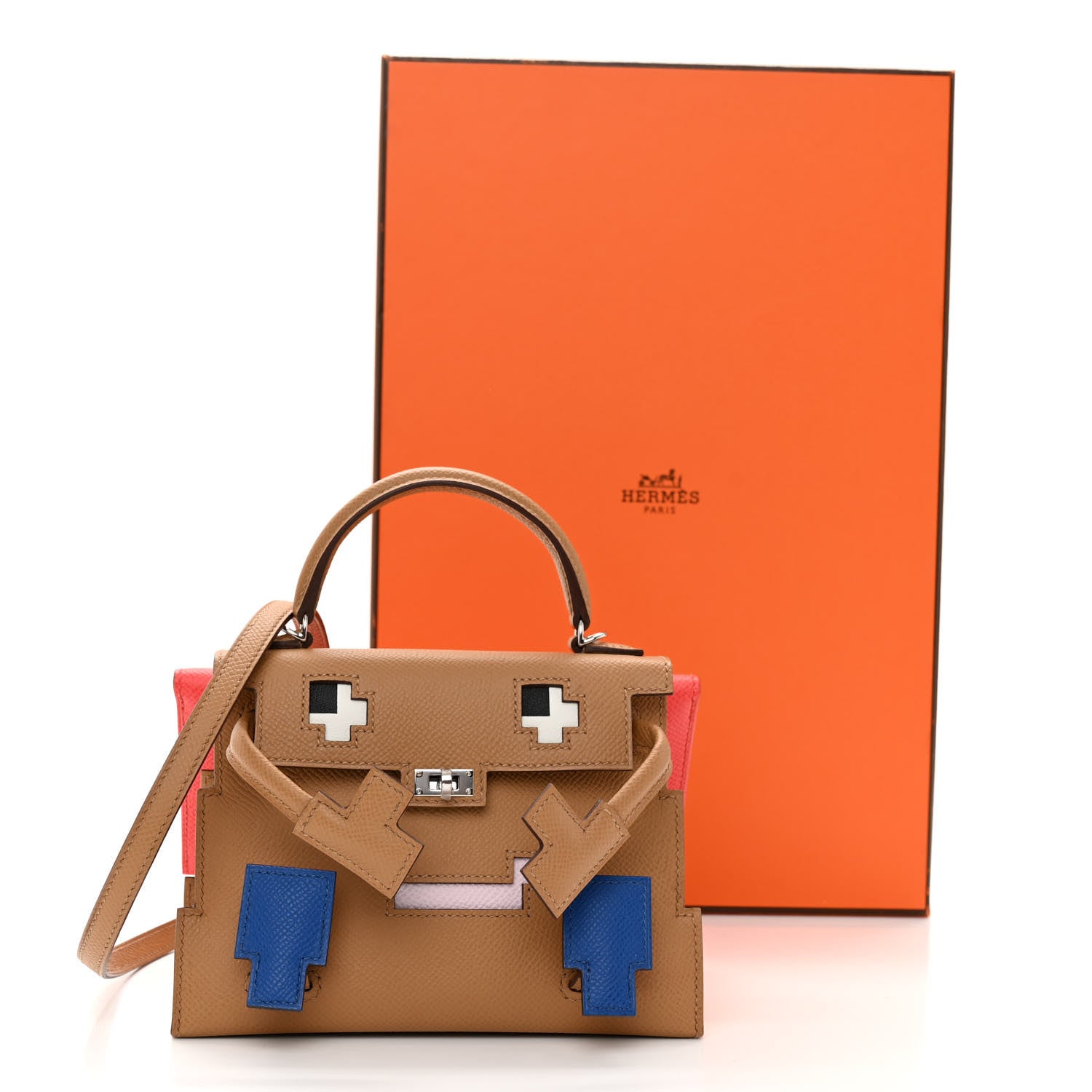 Hermes Epsom Swift Quelle Idole Picto Kelly Doll Handbag Biscuit Rose Texas Blue France 3 of 12