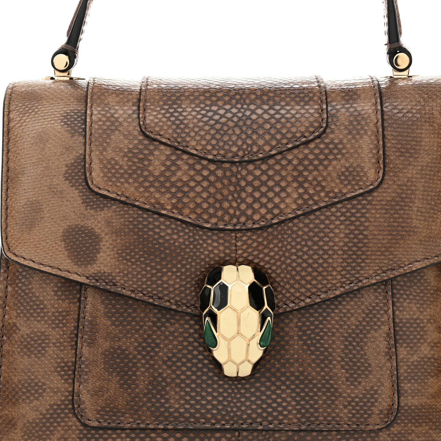 Shiny Karung Serpenti Forever Top Handle Brown