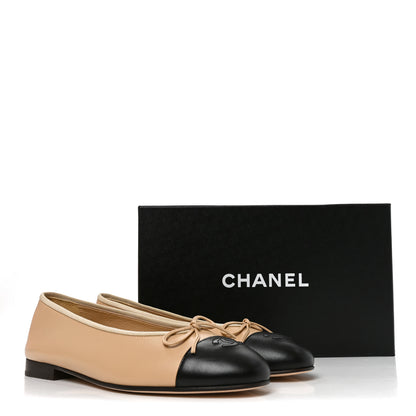 Chanel Lambskin Cap Toe CC Ballerina Flats 39 Beige Black 9 of 9