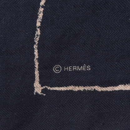 Hermes Cashmere Silk Pirouette au Galop Shawl 140 Marine Naturel Beige 7 of 8