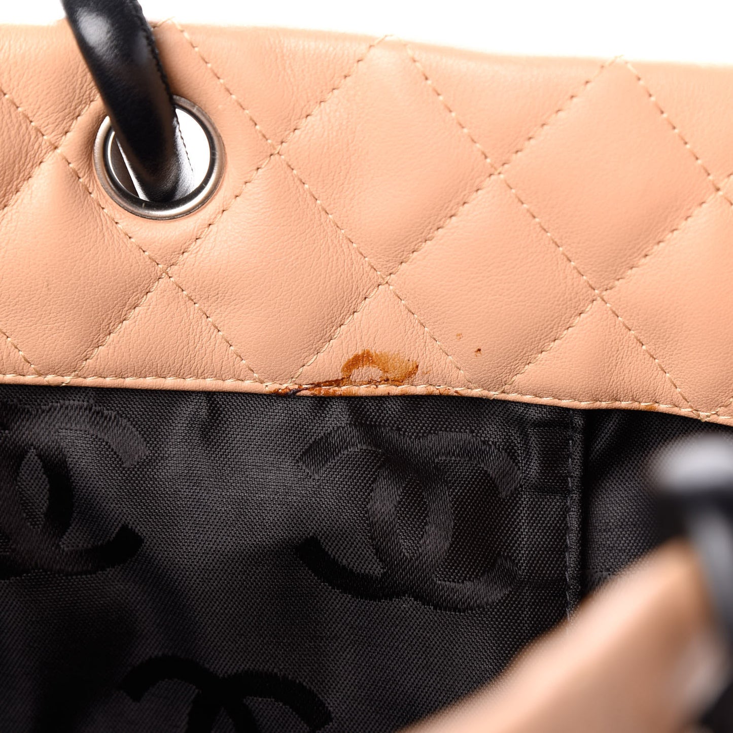 Calfskin Quilted Large Cambon Tote Beige Black