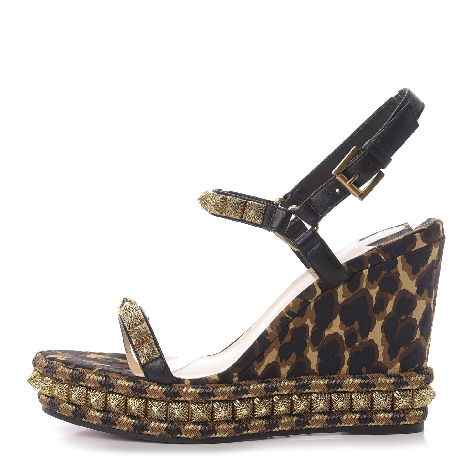 Christian Louboutin Nappa Silk Leopard Pira Ryad 110 Wedge Sandals 40 Black Marron 1 of 8