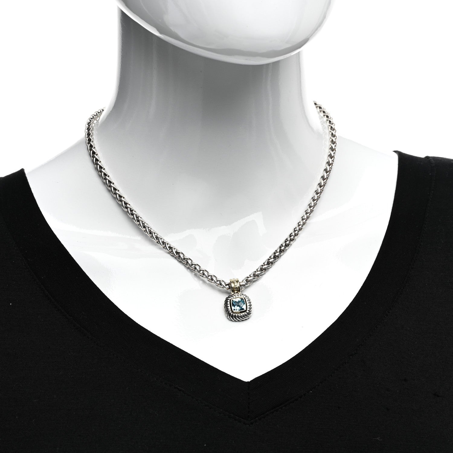 David Yurman Sterling Silver 14K Yellow Gold Blue Topaz 7mm Albion Enhancer Pendant Necklace 2 of 4