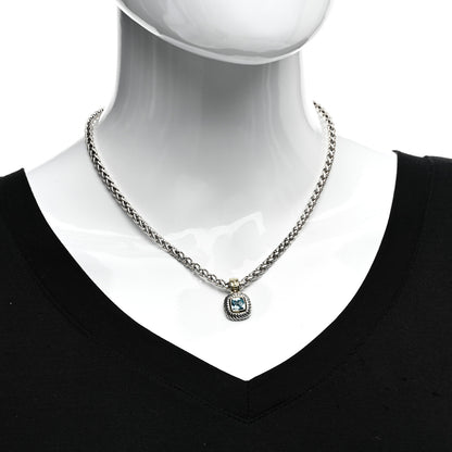 David Yurman Sterling Silver 14K Yellow Gold Blue Topaz 7mm Albion Enhancer Pendant Necklace 2 of 4