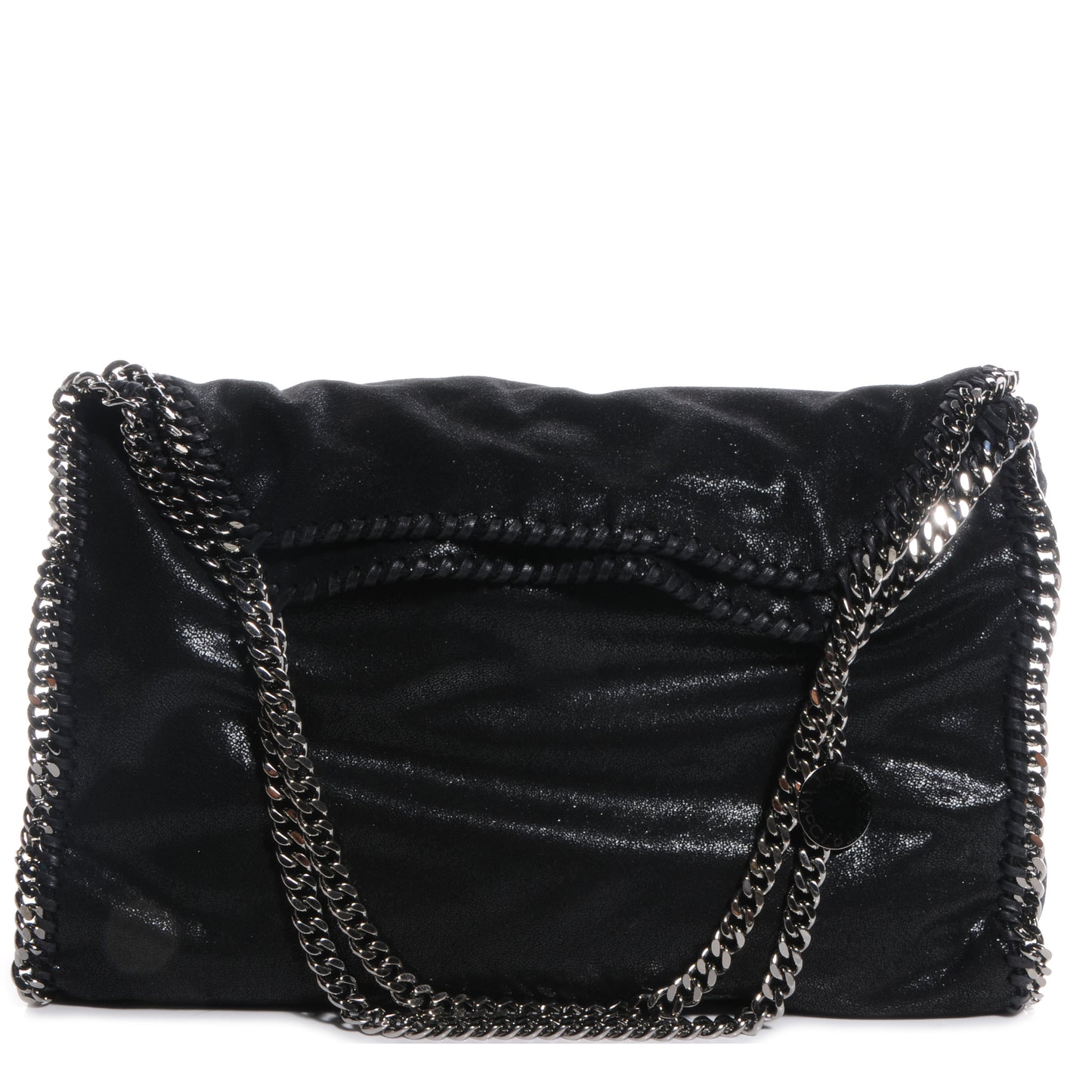 Faux Leather Shaggy Deer Falabella Fold Over Tote Black