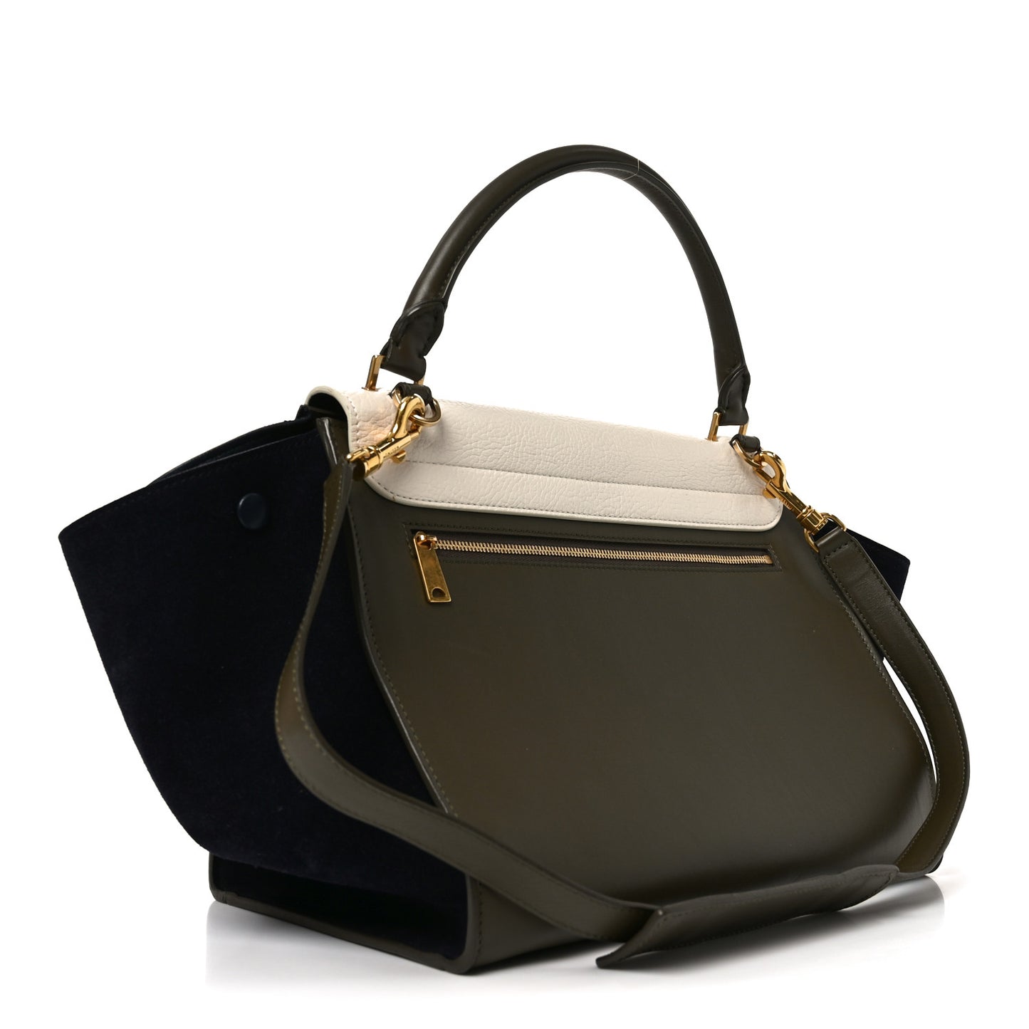 Smooth Calfskin Suede Medium Tri-Color Trapeze Cream Black Khaki