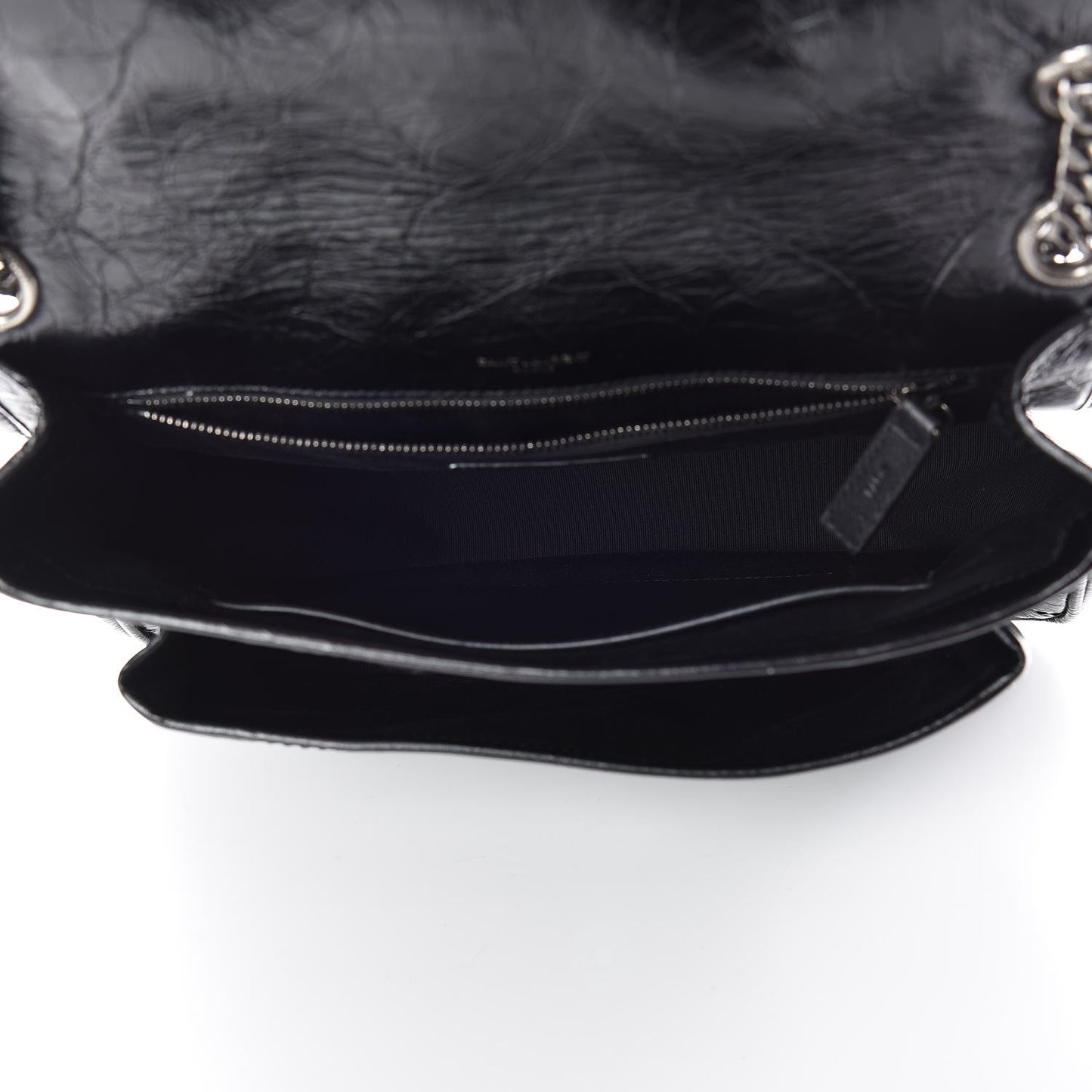 Crinkled Calfskin Matelasse Monogram Medium Niki Chain Satchel Black