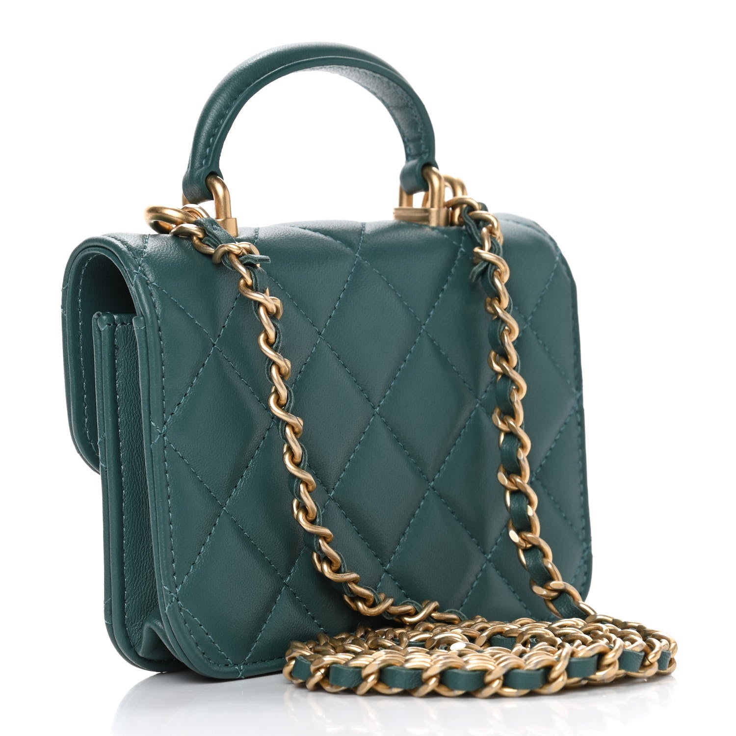 Chanel Lambskin Quilted Top Handle Flap Coin Purse With Chain Green 2 of 4