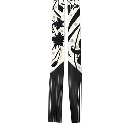 Hermes Silk Calfskin Bouquet Final Fringed Twilly Creme Black 2 of 4