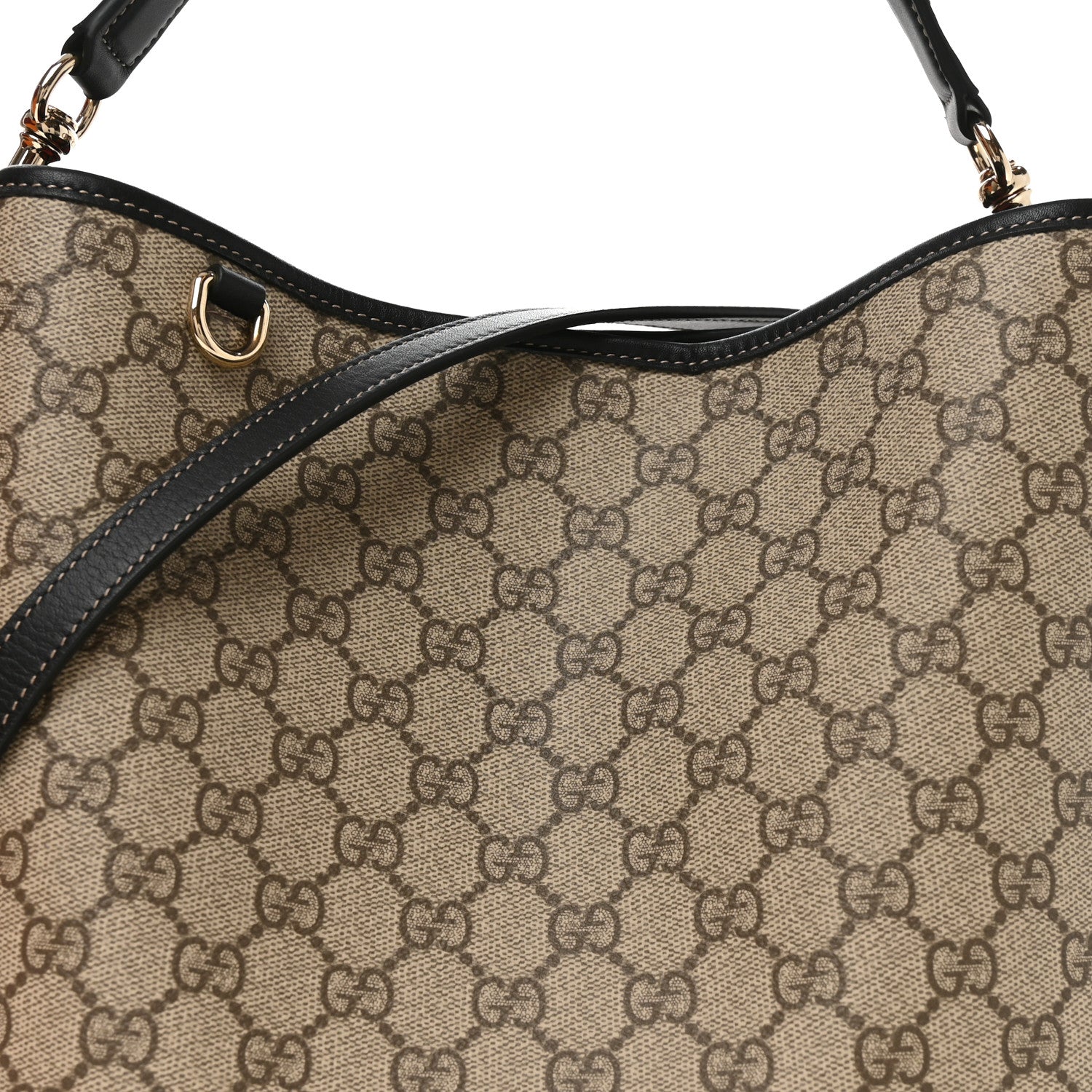 Gucci GG Supreme Monogram Medium Emblem Bucket Bag  Beige Dark Brown Black 6 of 9