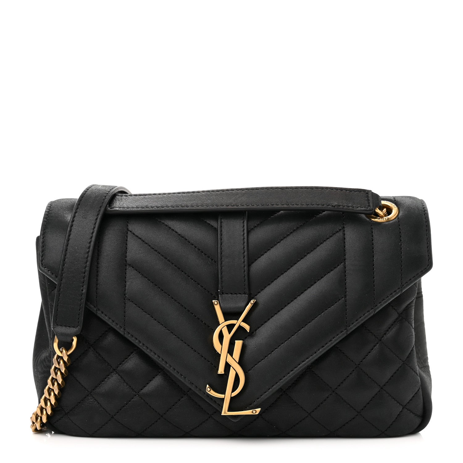 Saint Laurent Iridescent Calfskin Tri-Quilt Monogram Medium College Bag Black 1 of 9