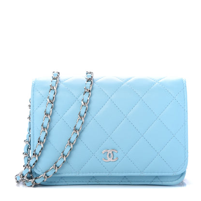 Chanel Lambskin Quilted Mini Wallet On Chain WOC Neon Blue 1 of 10