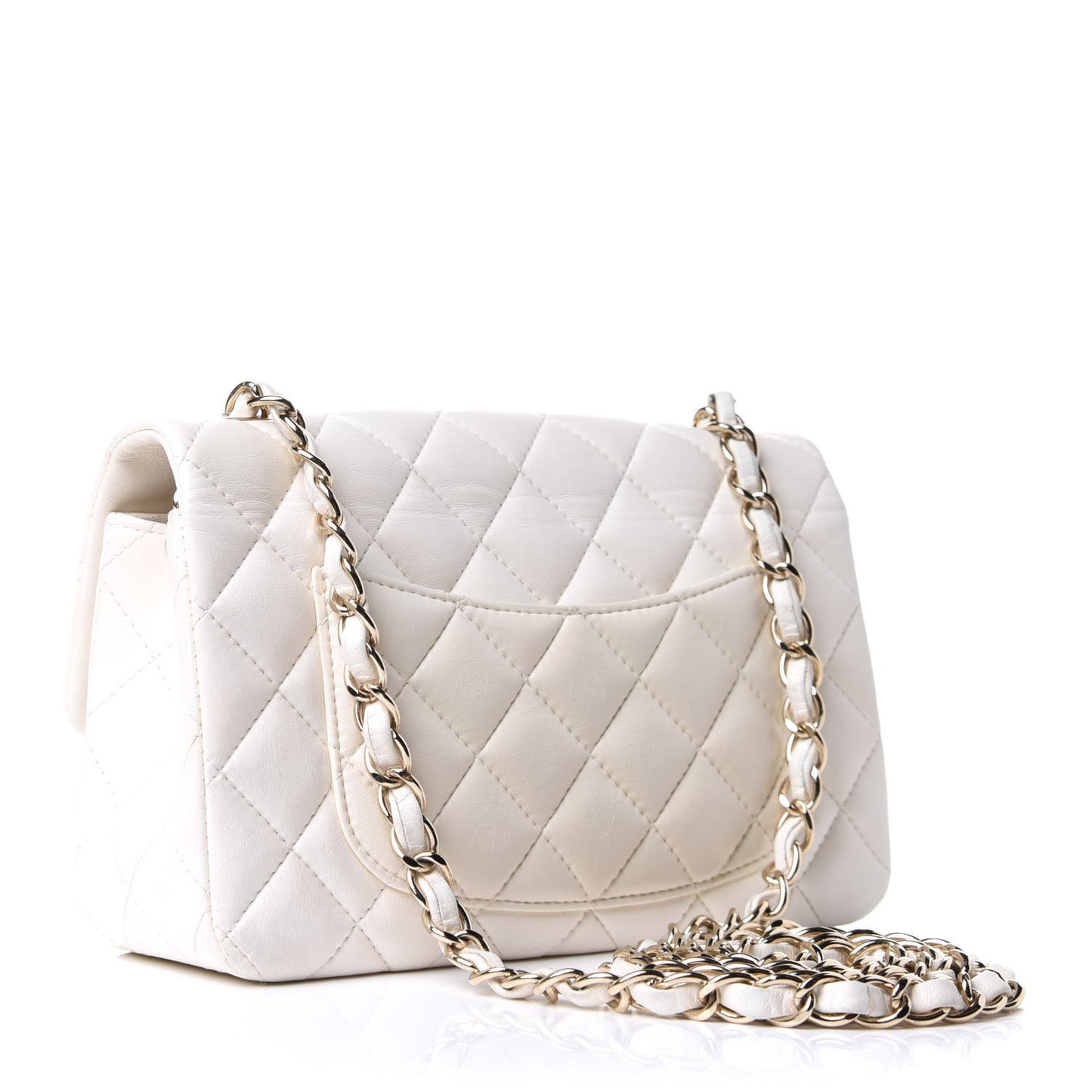 Lambskin Quilted Mini Rectangular Flap White