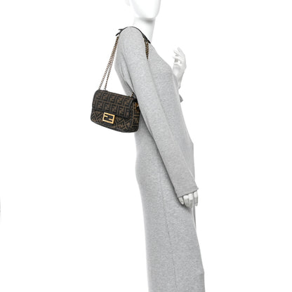 Fendi Fabric Jacquard FF 1974 Midi Chain Baguette Tobacco Moro 2 of 9
