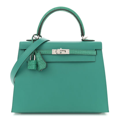 Hermes Madame Calfskin Matte Alligator Kelly Sellier Touch 25 Vert Verone Vert Jade 1 of 11