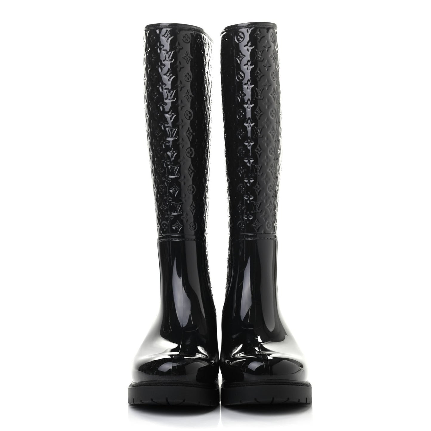 Rubber Embossed Monogram Splash Rain Boots 37 Black