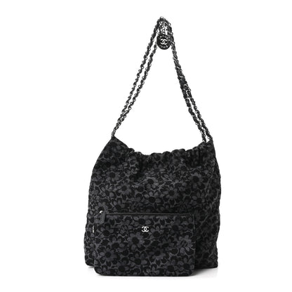 Chanel Denim Quilted Floral Print Small Chanel 22 Black 3 of 12
