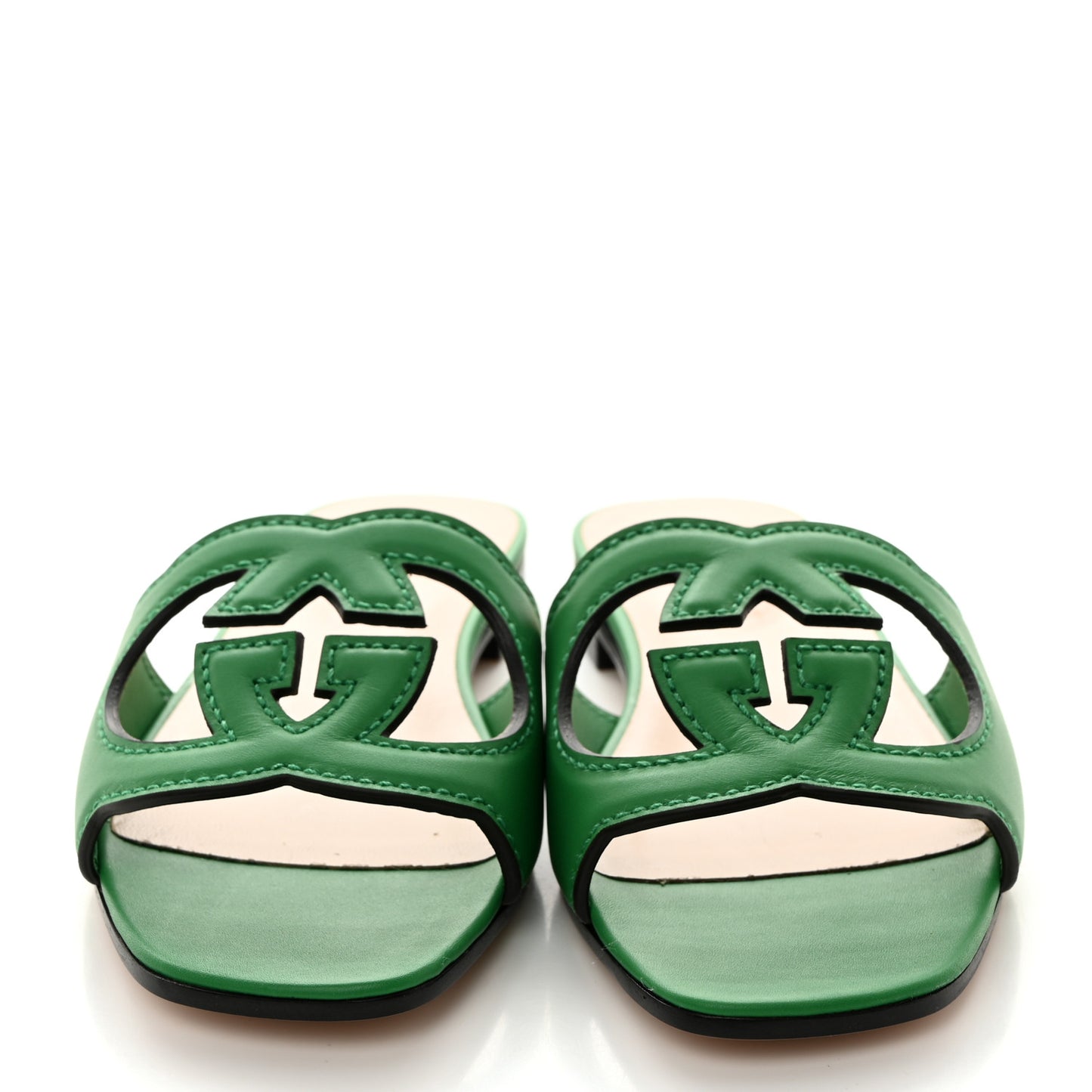 Cosmos Softy Calfskin Interlocking G Cut Out Slide Sandals 36 Green