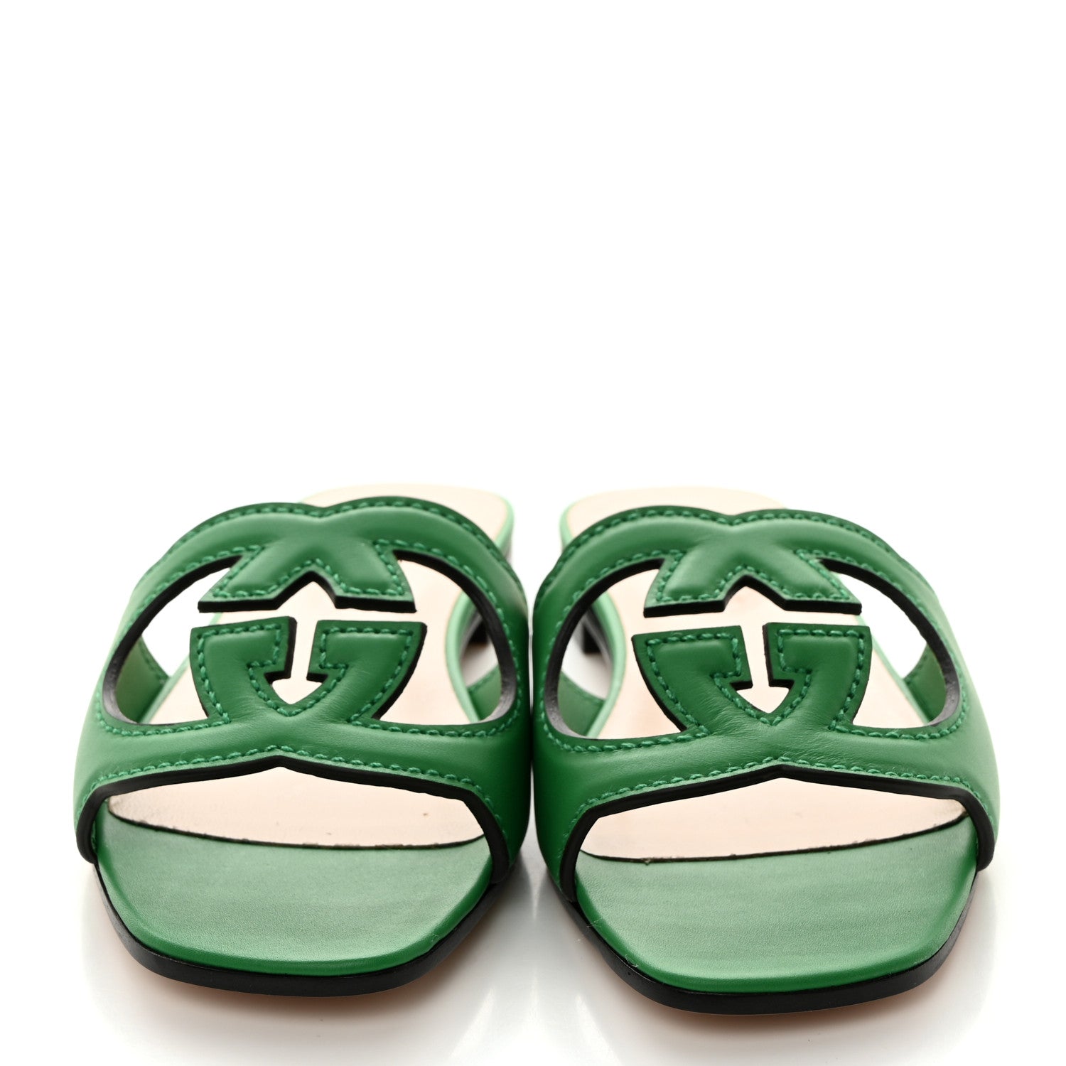 Gucci Cosmos Softy Calfskin Interlocking G Cut Out Slide Sandals 36 Green 2 of 8