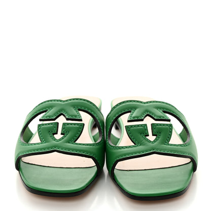 Gucci Cosmos Softy Calfskin Interlocking G Cut Out Slide Sandals 36 Green 2 of 8