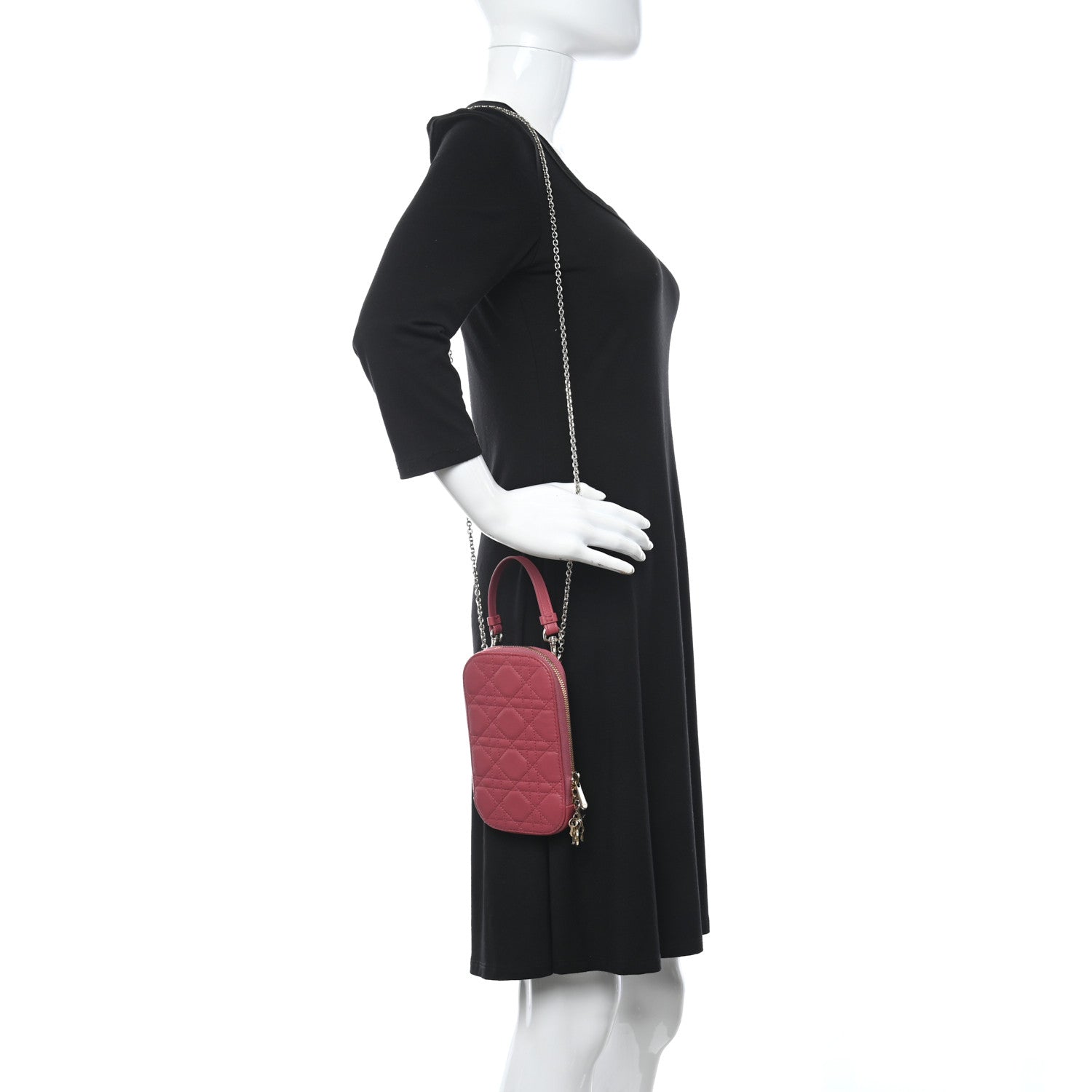 Christian Dior Lambskin Cannage Lady Dior Phone Holder Strawberry Pink 2 of 12