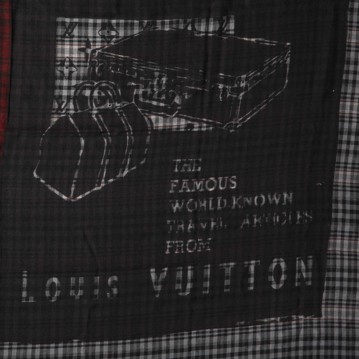 Louis Vuitton Mens Fleece Wool Silk Trunks Shawl Gris Rouge 4 of 5