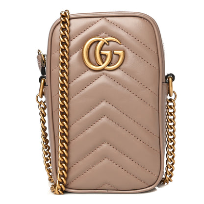 Gucci Calfskin Matelasse Mini GG Marmont Crossbody Bag Porcelain Rose 1 of 11