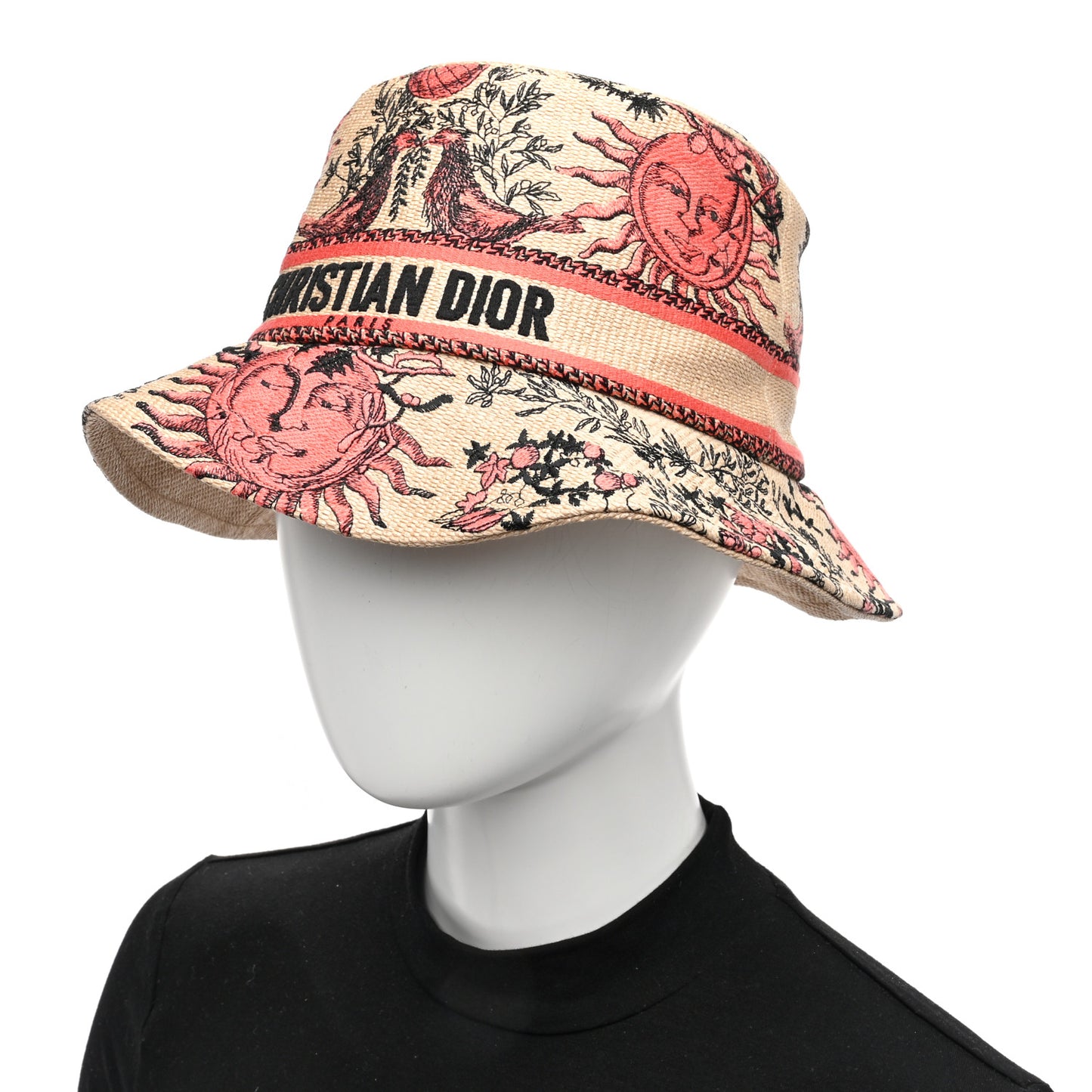Canvas Toile de Jouy Soleil Diorivera D-Bobby Small Brim Bucket Hat 58 Coral Beige