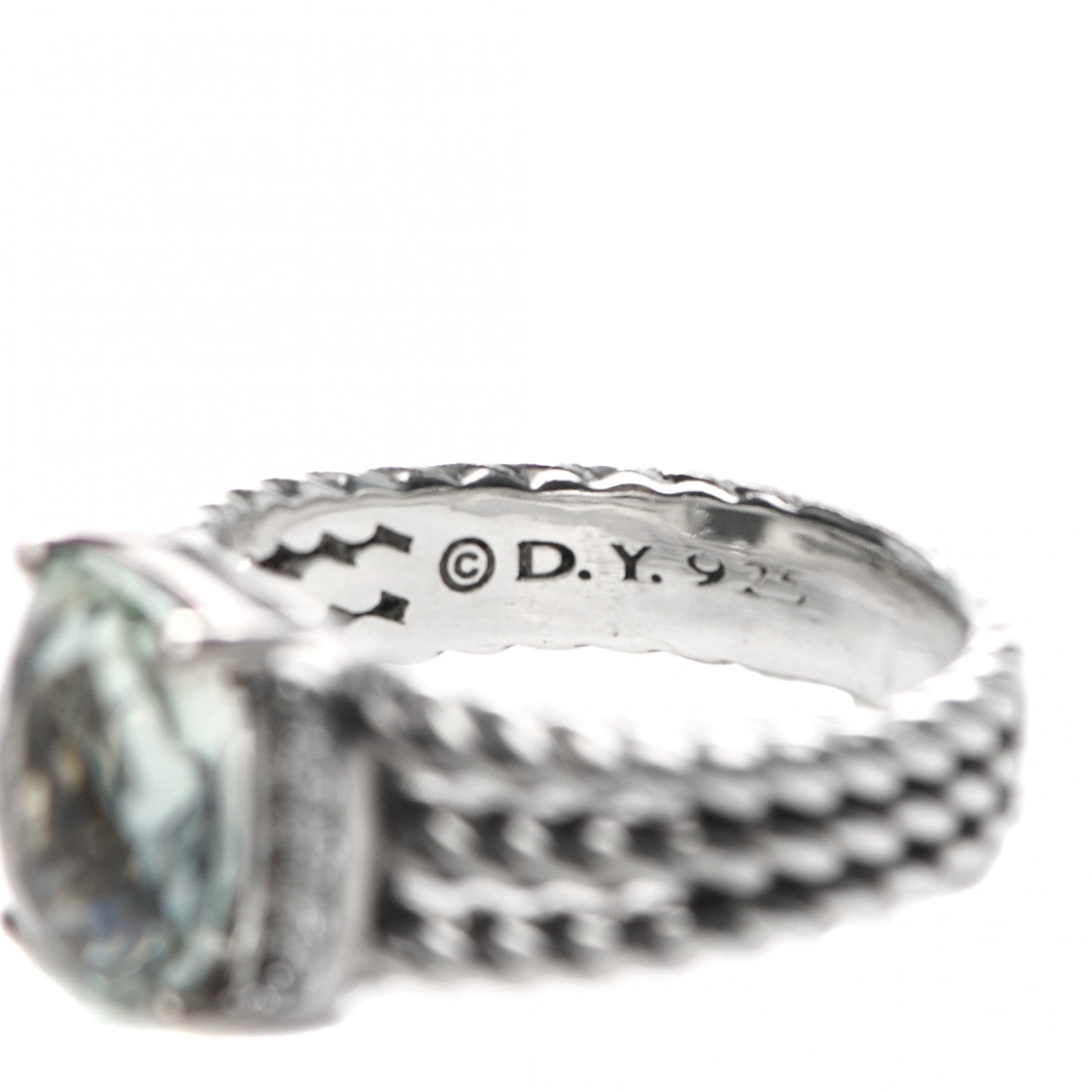 David Yurman Sterling Silver Diamond Prasiolite 10mm Petite Wheaton Ring 52 6 4 of 5