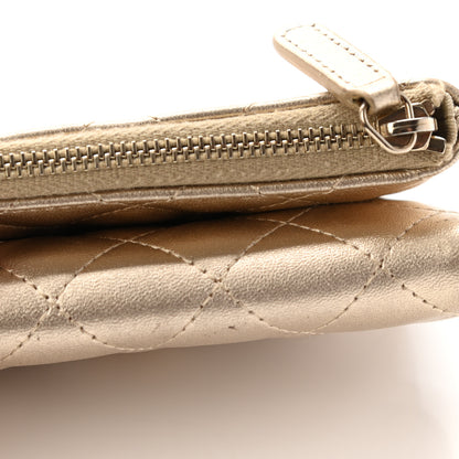 Chanel Metallic Lambskin Quilted Flap Card Holder Wallet Gold 12 of 17