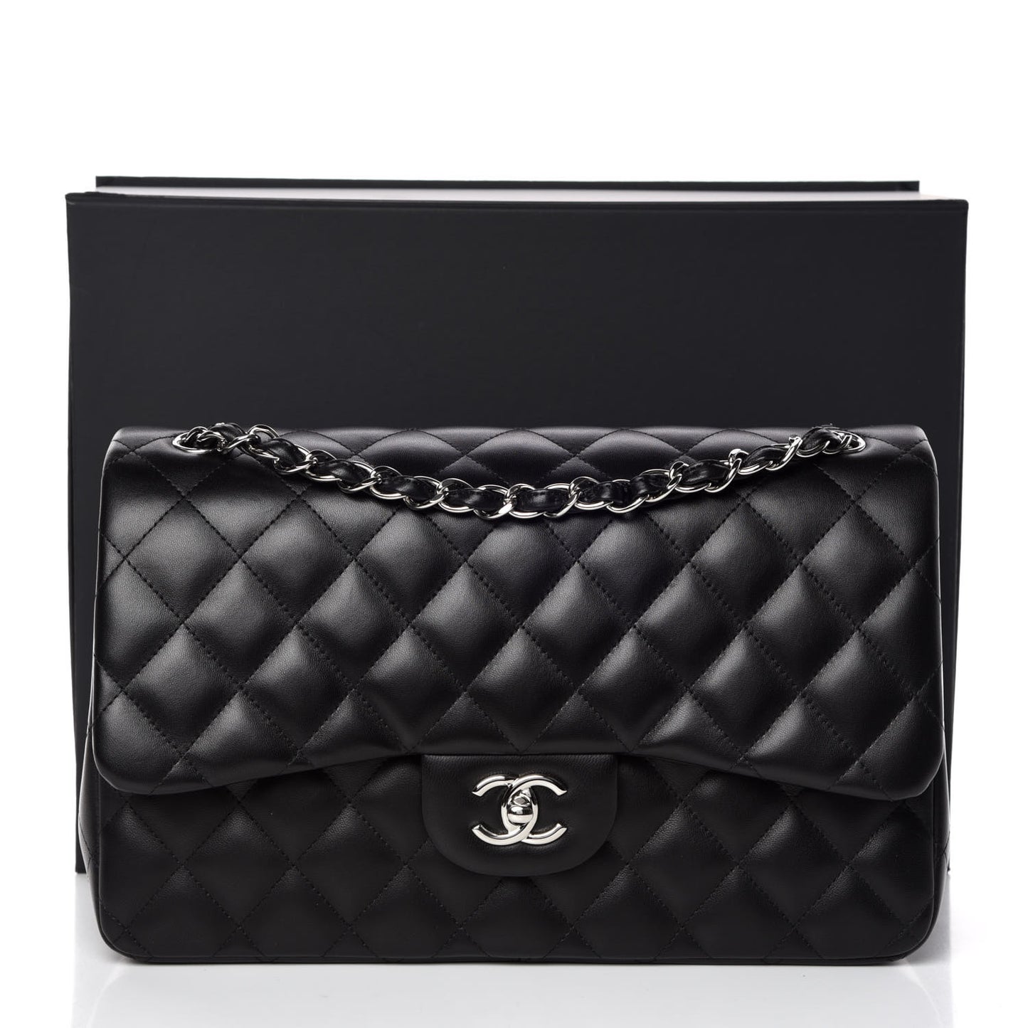 Lambskin Quilted Jumbo Double Flap Black