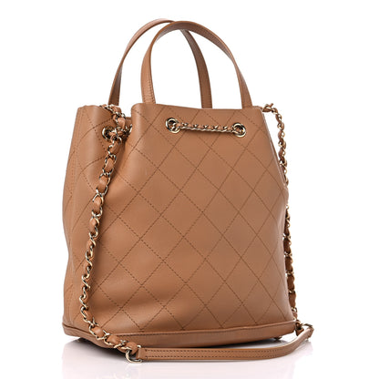 Chanel Calfskin Stitched Chain Top Handle Bucket Bag Light Brown 3 of 12