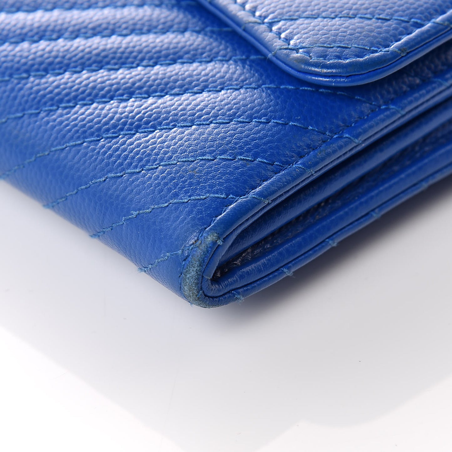 Caviar Chevron Quilted Large Flap Wallet Bright Blue